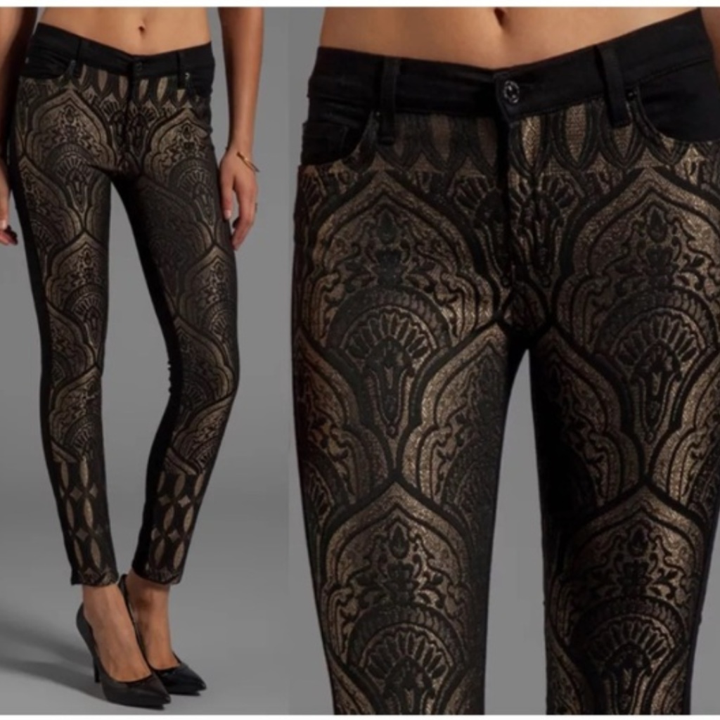 7 For All Mankind Gold Brocade Skinny Jeans Nwt